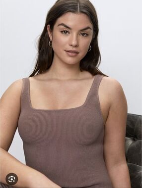 Babaton Dusty Mauve Square Neck Sculpt Ribbed Tank Top